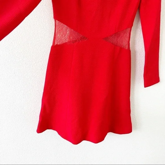 Sandro Paris Rayke Red Lace Cutout Jersey Dress - Picture 5 of 12